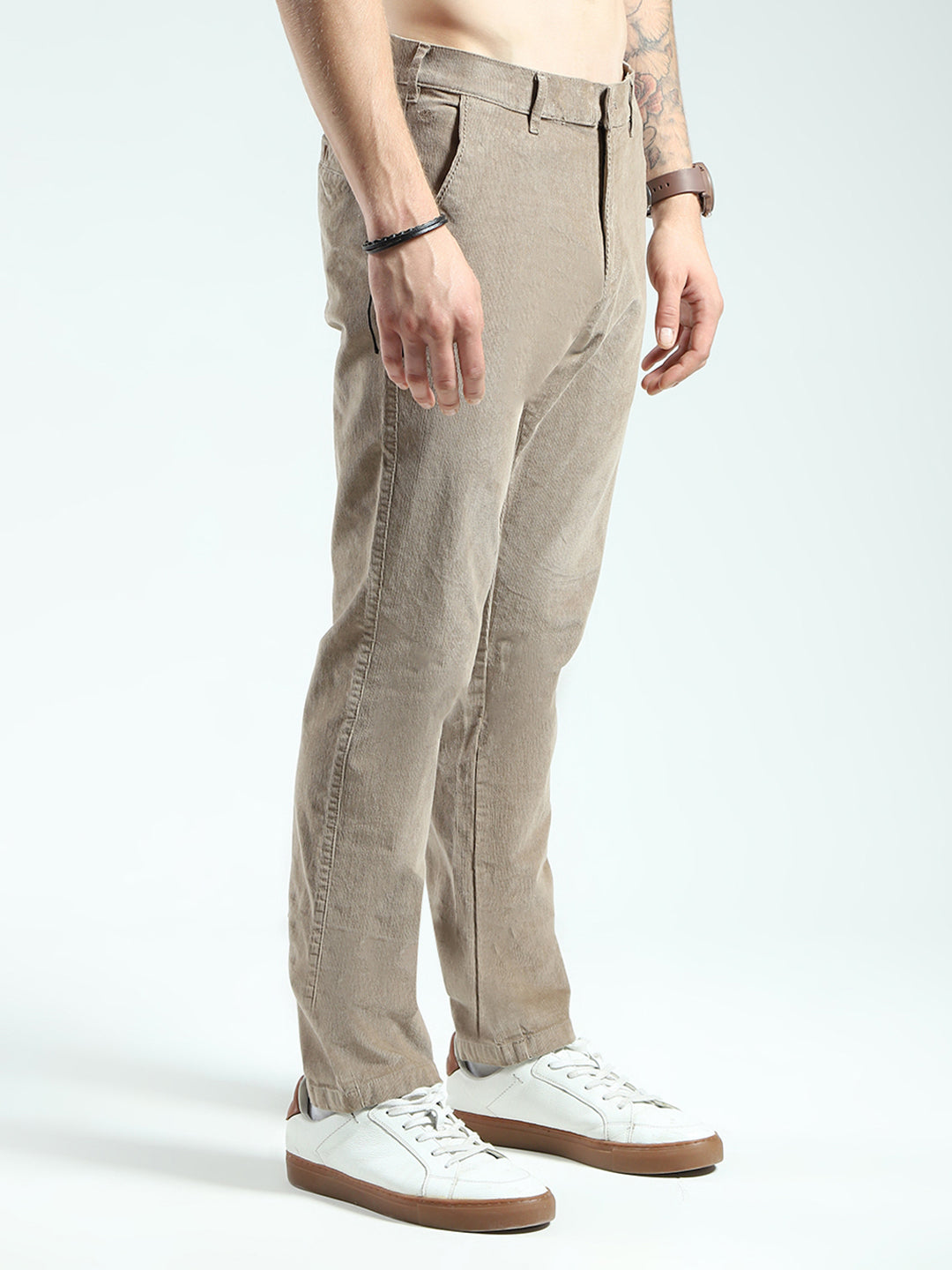 Men Brown Solid Regular Fit Trouser