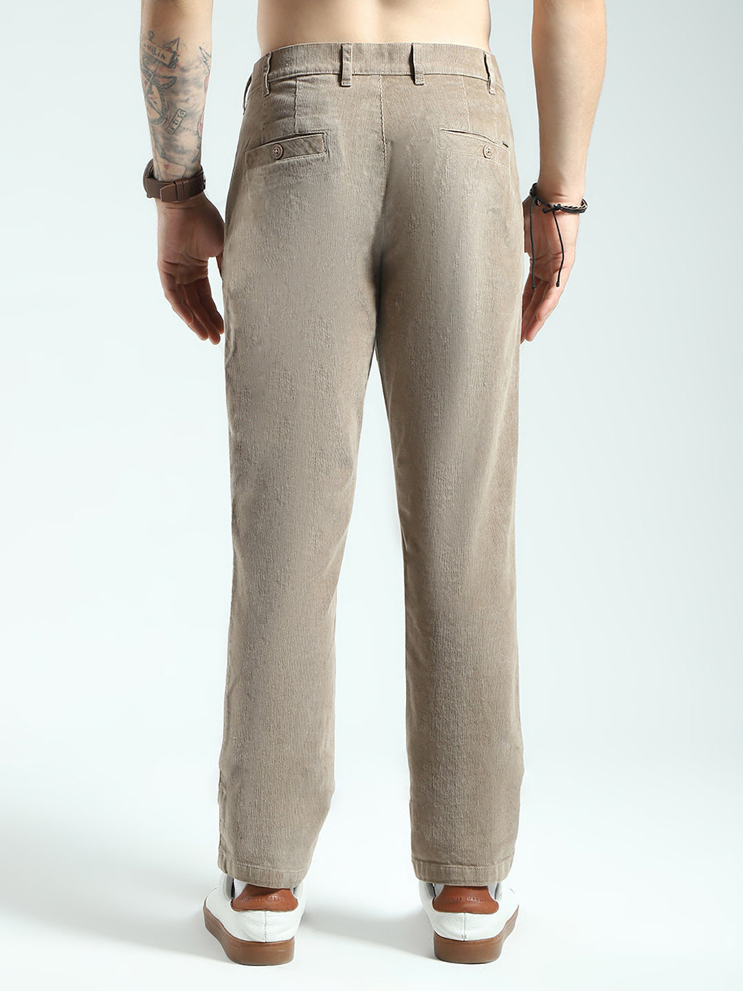 Men Brown Solid Regular Fit Trouser