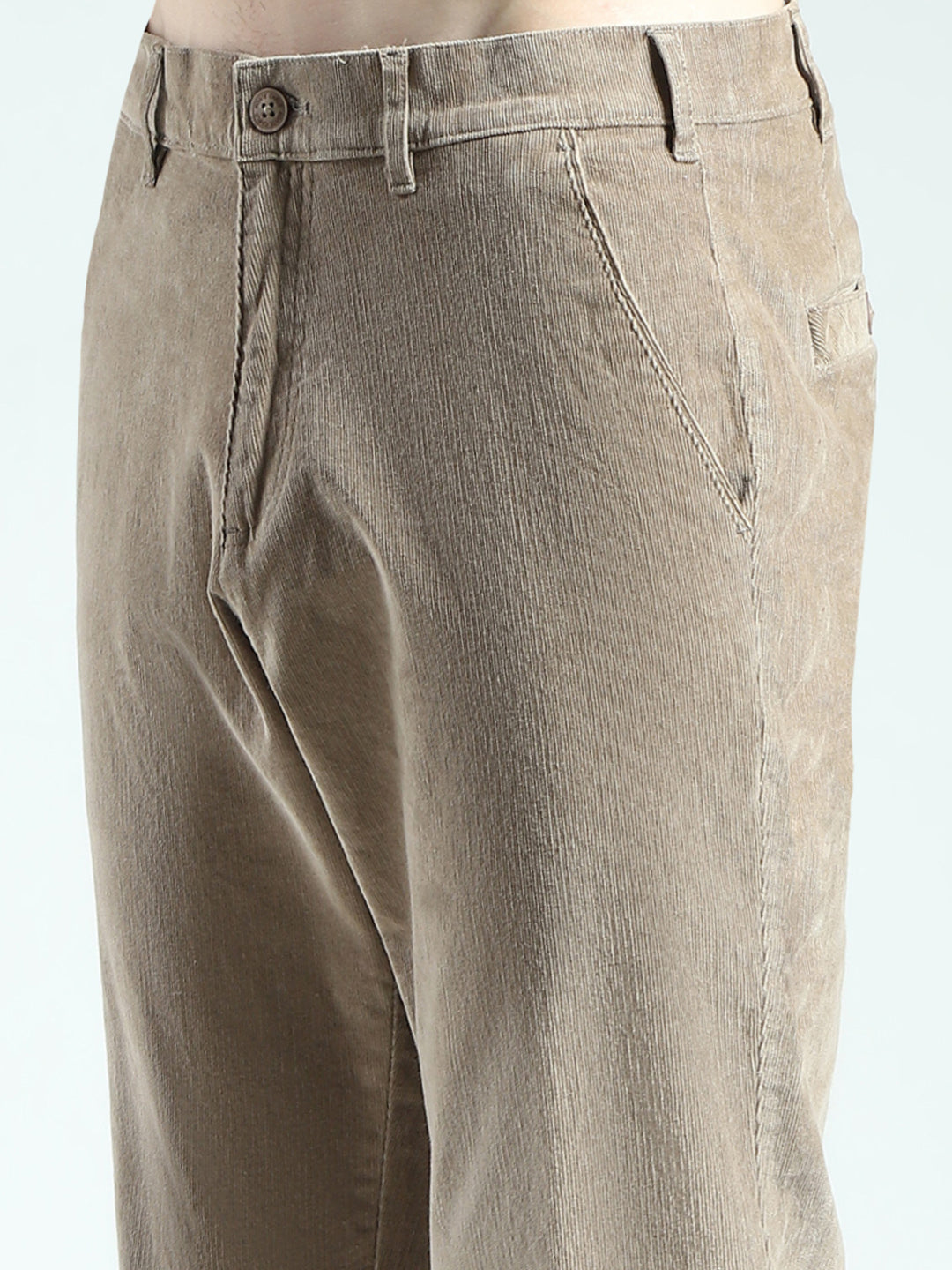 Men Brown Solid Regular Fit Trouser