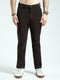 Men Brown Solid Regular Fit Trouser