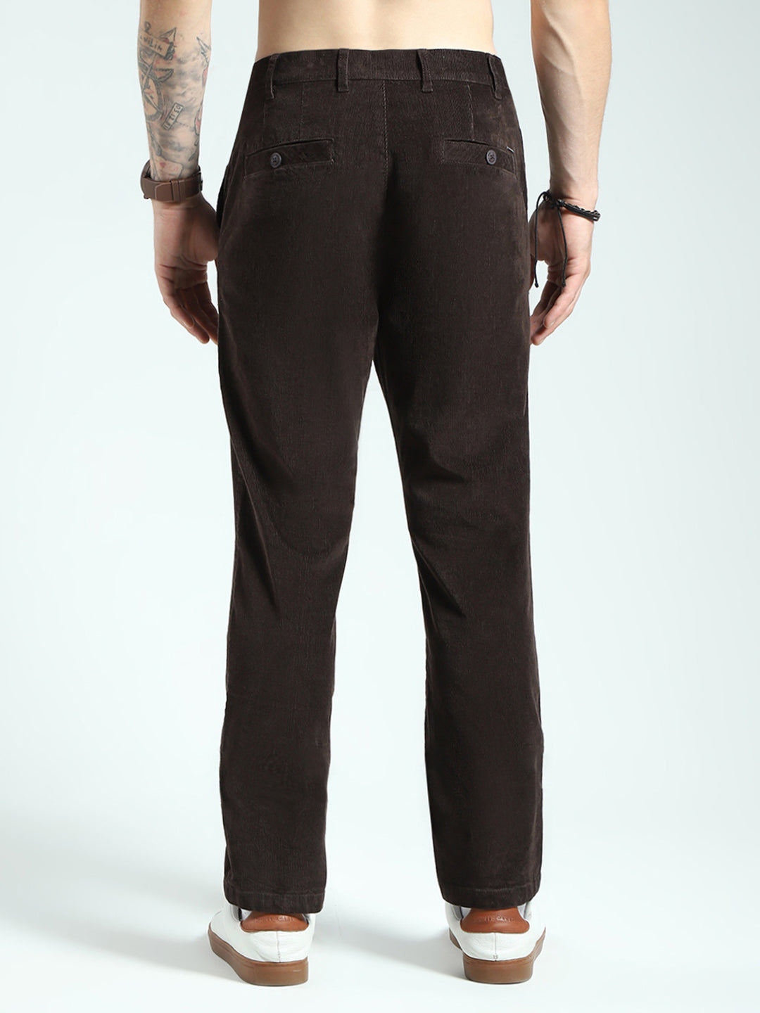 Men Brown Solid Regular Fit Trouser