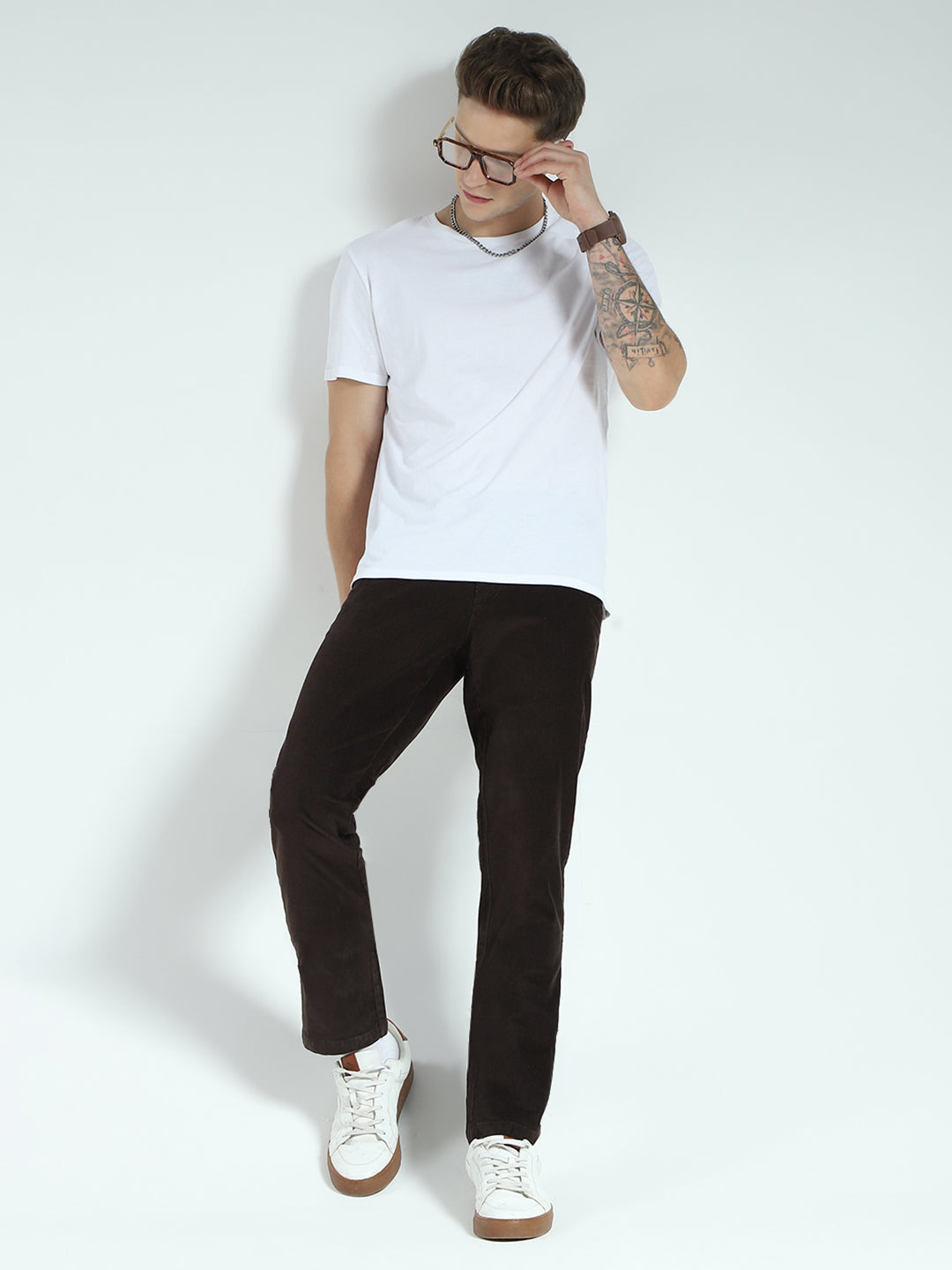 Men Brown Solid Regular Fit Trouser