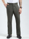 Men Olive Solid Regular Fit Trouser