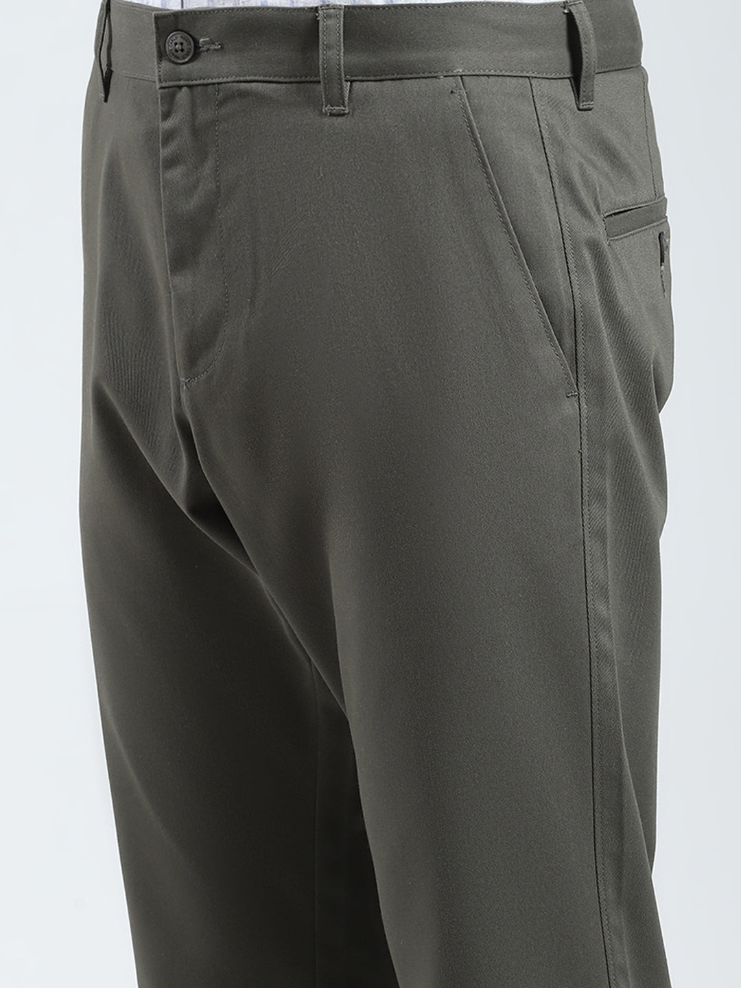 Men Olive Solid Regular Fit Trouser