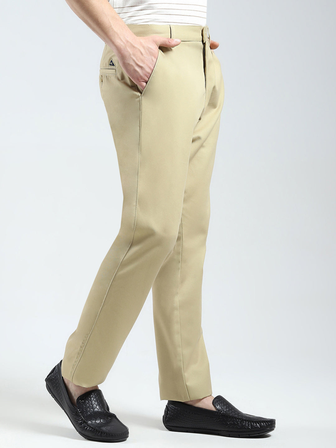 Men Beige Solid Regular Fit Trouser