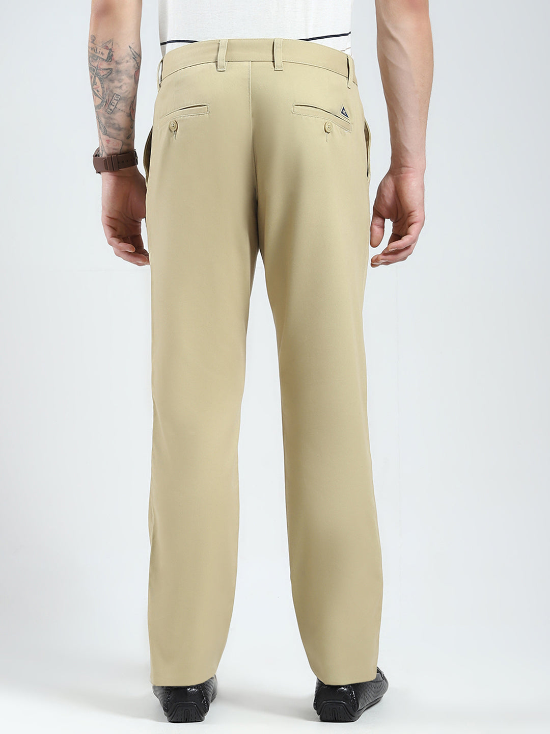 Men Beige Solid Regular Fit Trouser