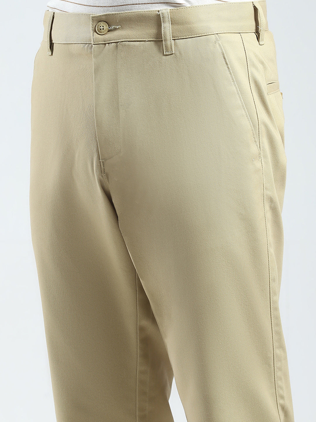 Men Beige Solid Regular Fit Trouser
