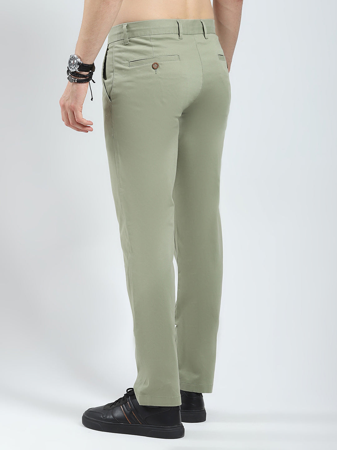 Men Green Solid Slim Fit Trouser