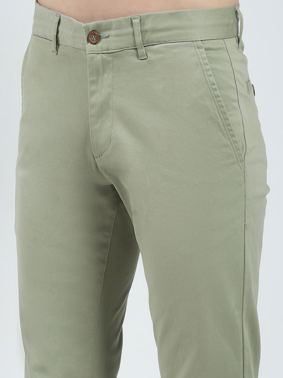 Men Green Solid Slim Fit Trouser
