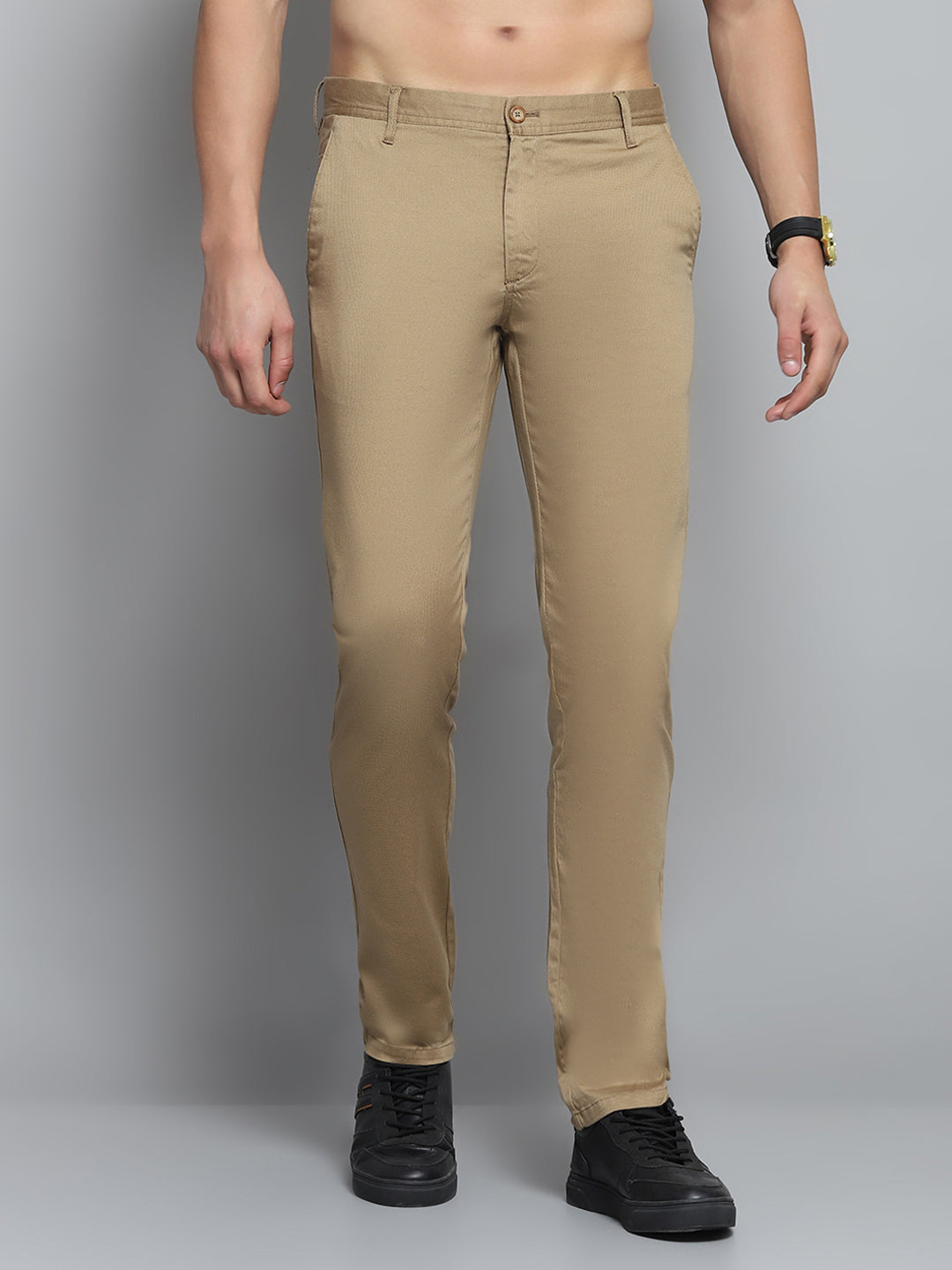 Men Khaki Solid   Trouser