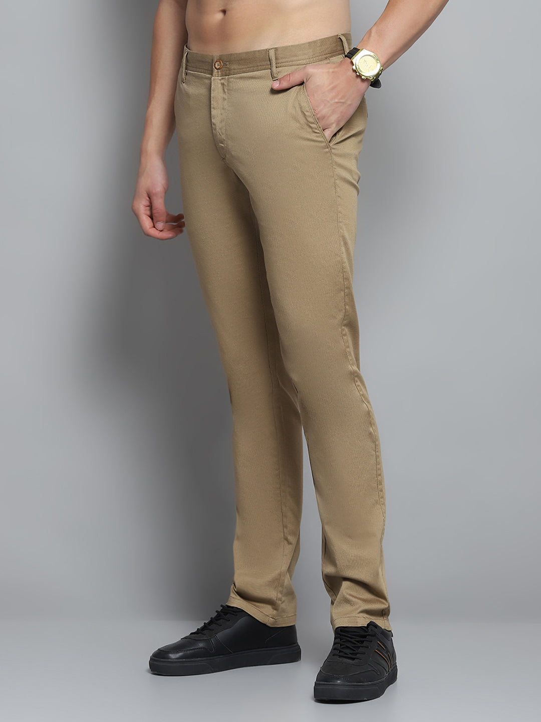Men Khaki Solid   Trouser