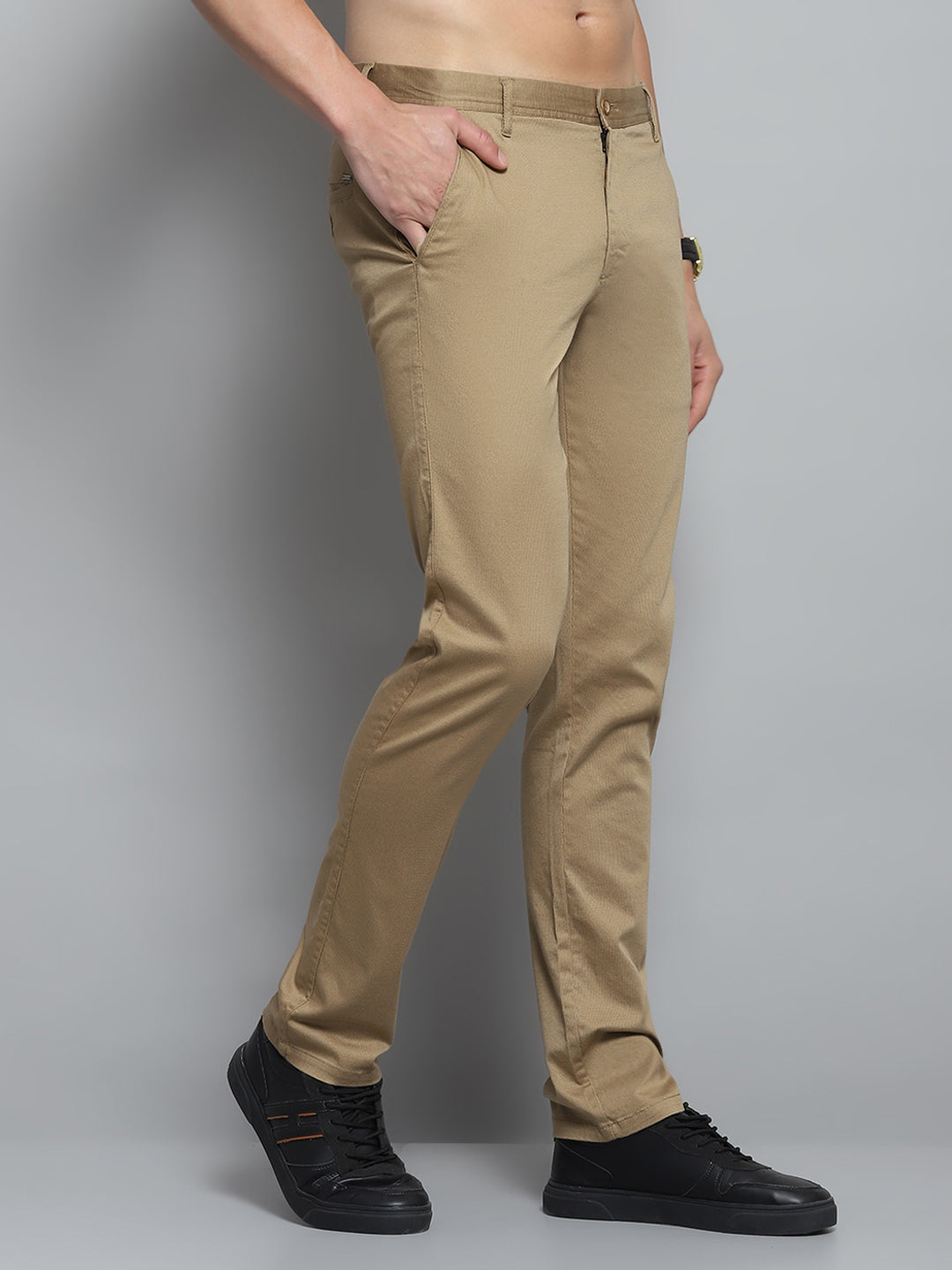 Men Khaki Solid   Trouser
