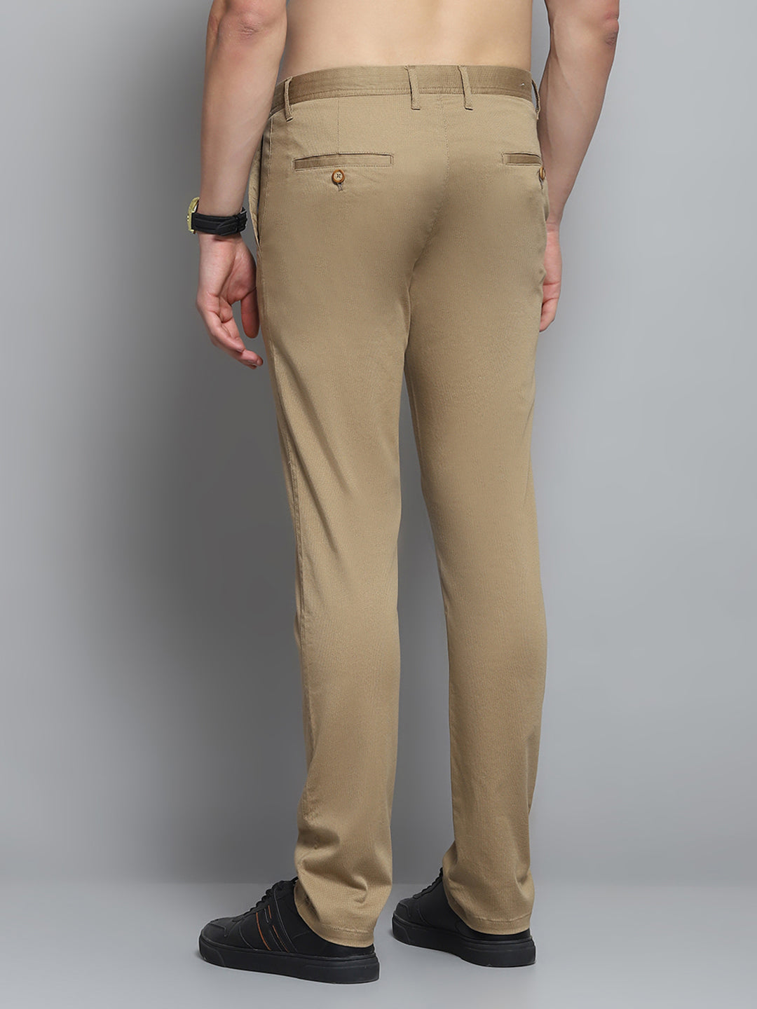 Men Khaki Solid   Trouser