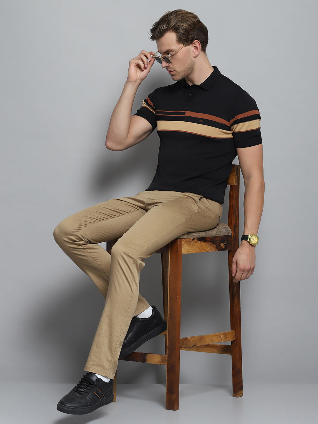 Men Khaki Solid   Trouser