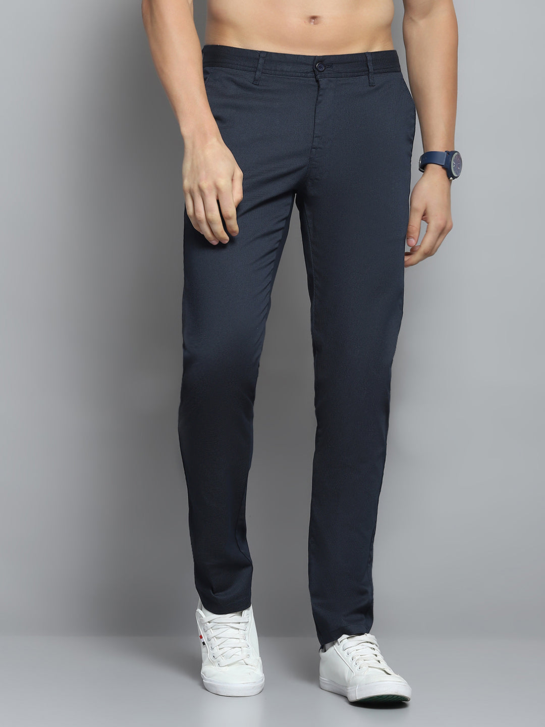 Men Navy Blue Solid   Trouser