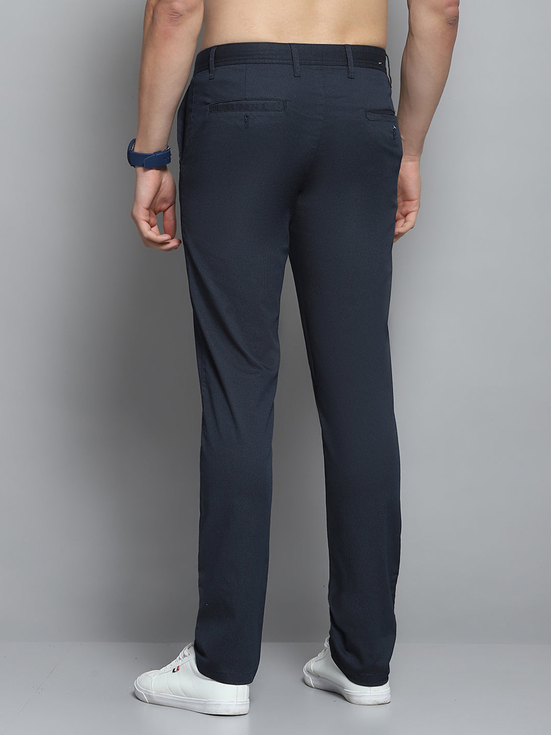 Men Navy Blue Solid   Trouser