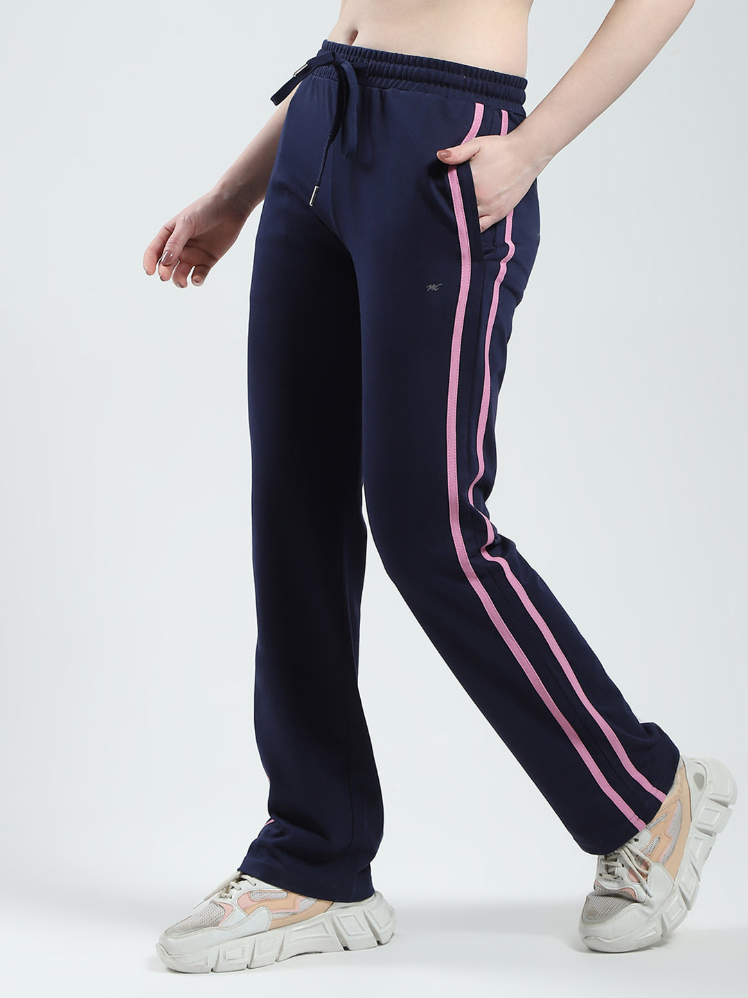 Women Navy Blue Solid Regular Fit Lower