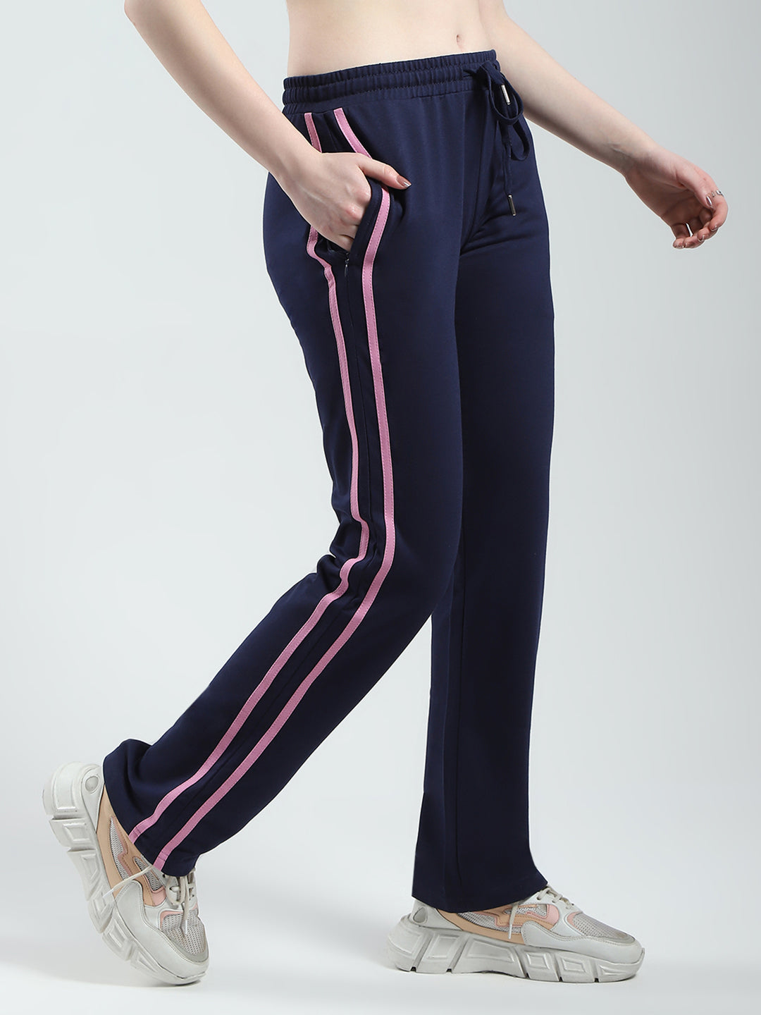 Women Navy Blue Solid Regular Fit Lower