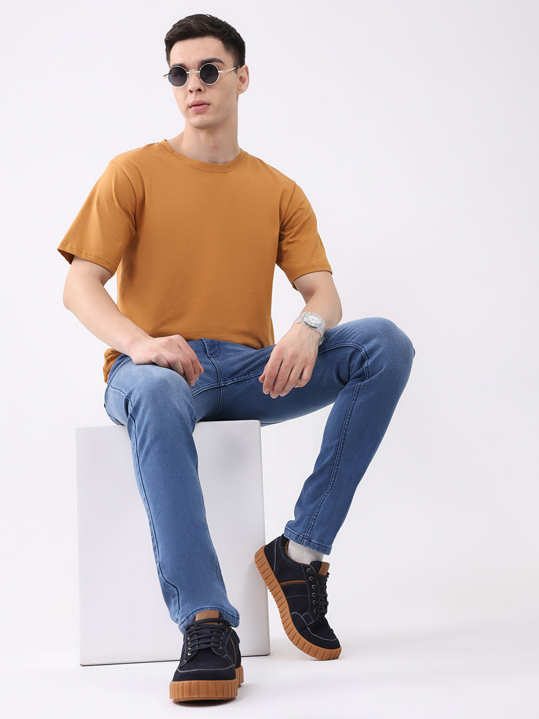 Men Blue Solid Skinny Fit Denim