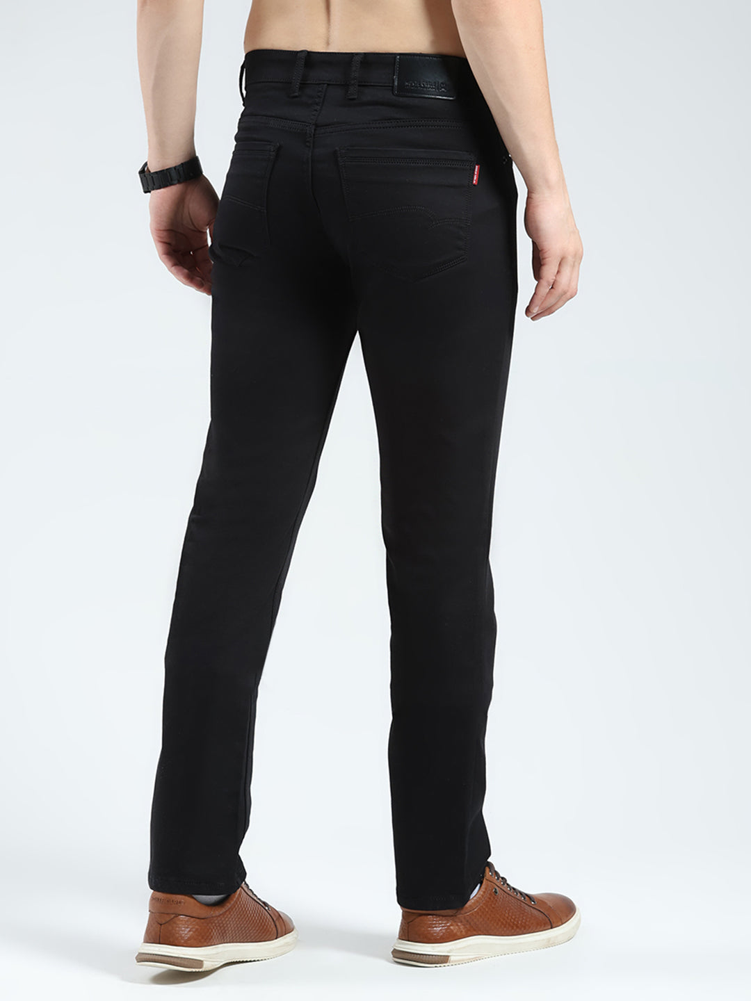 Men Black Solid Regular Fit Denim