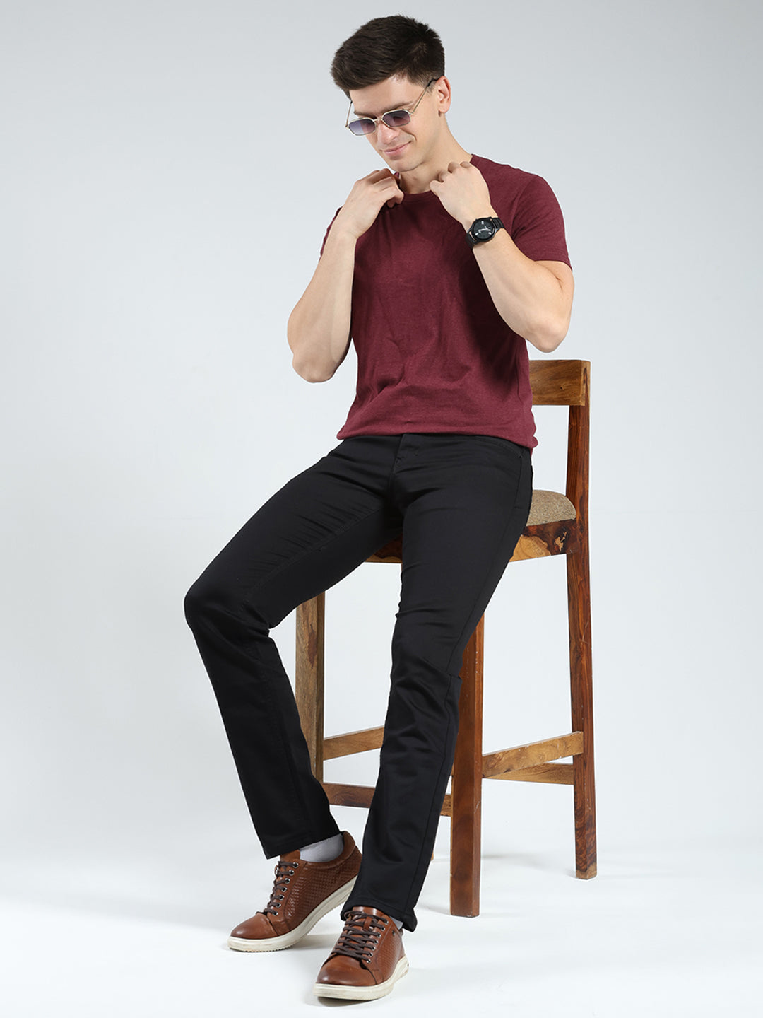 Men Black Solid Regular Fit Denim