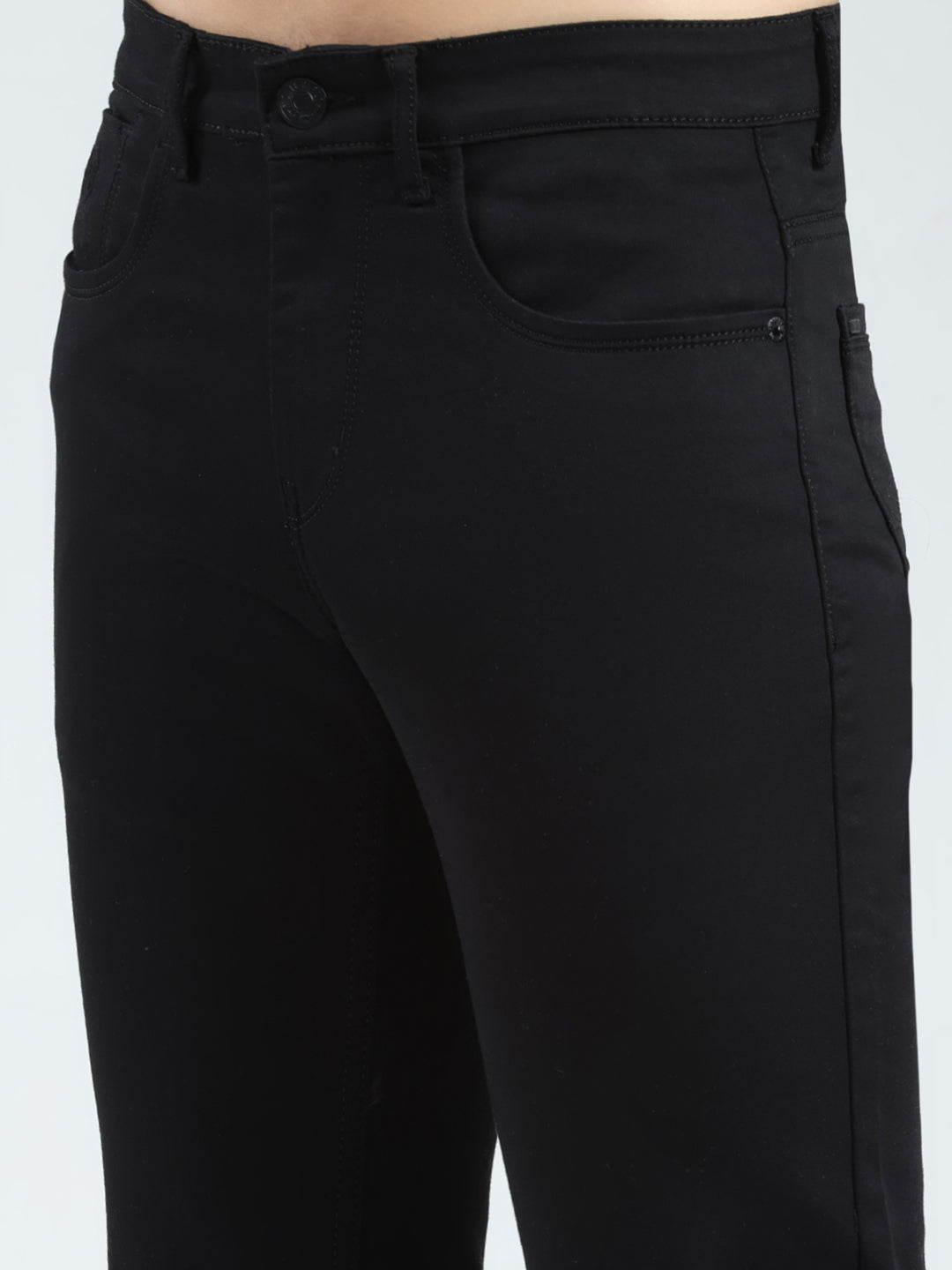 Men Black Solid Regular Fit Denim