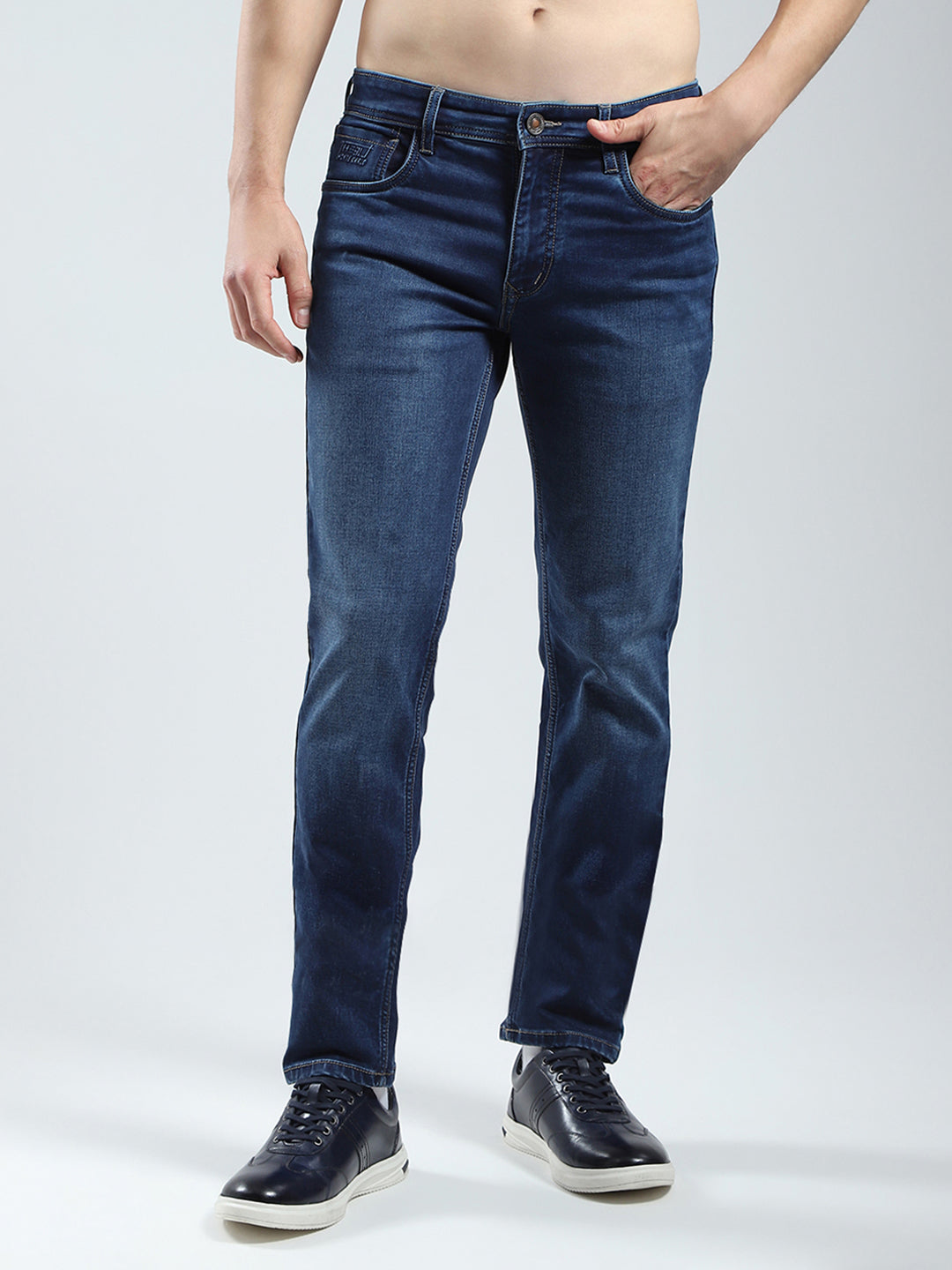 Men Blue Solid Regular Fit Denim