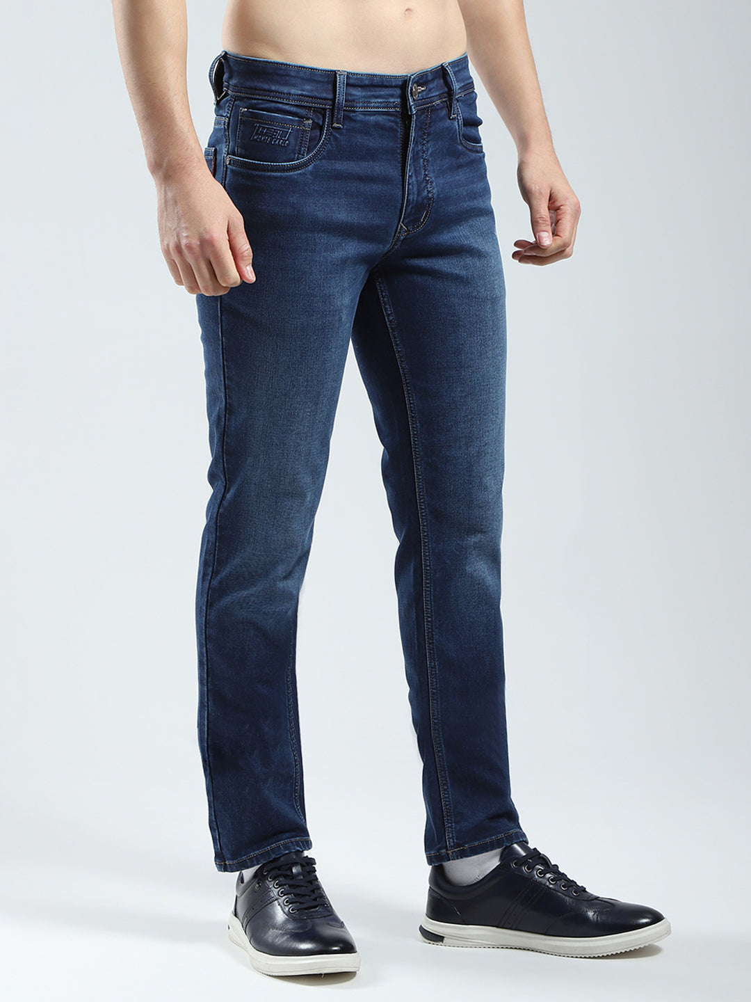 Men Blue Solid Regular Fit Denim