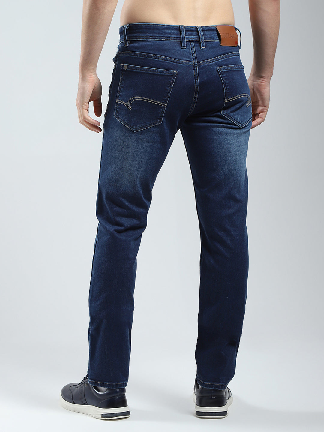 Men Blue Solid Regular Fit Denim