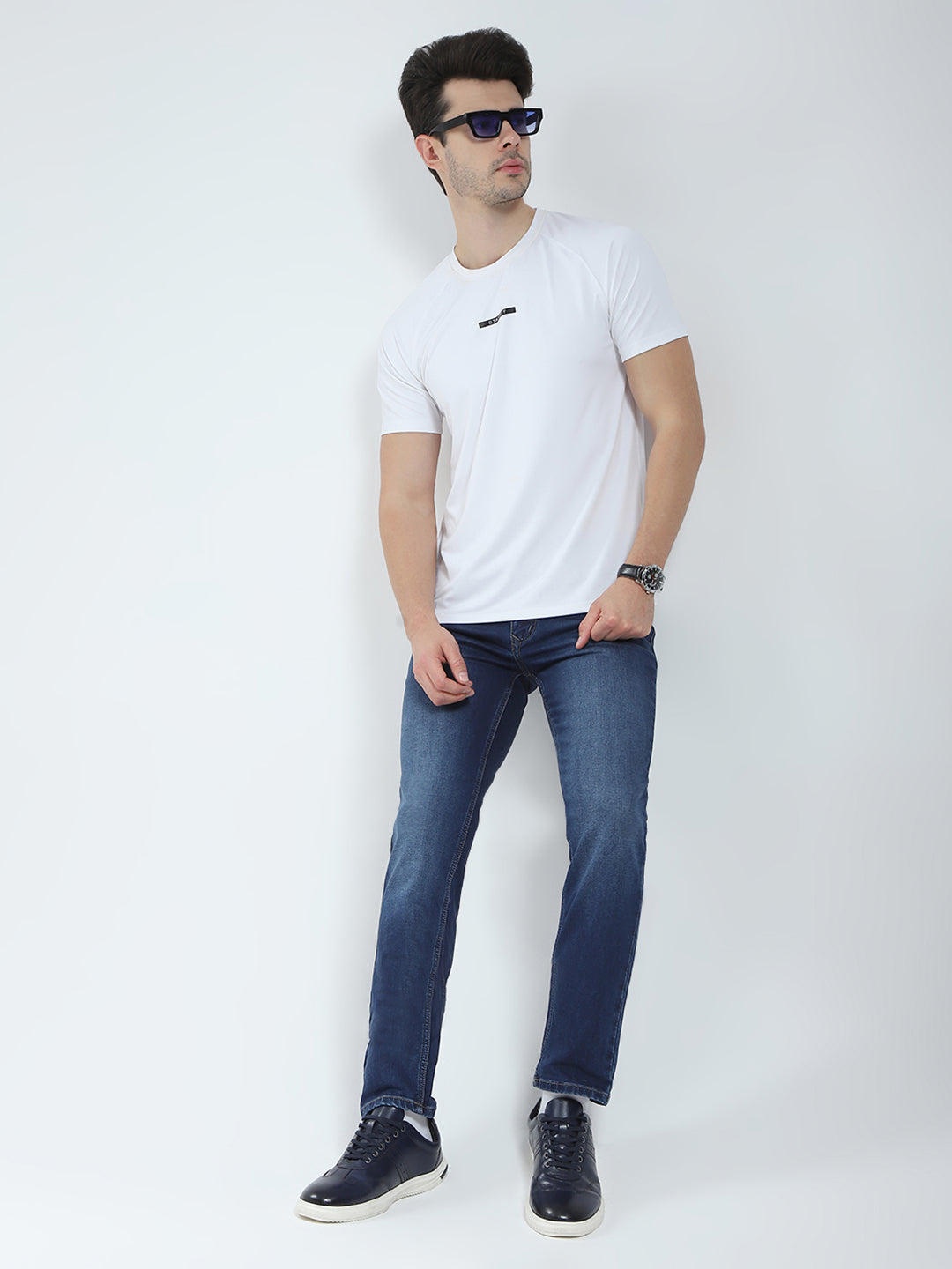 Men Blue Solid Regular Fit Denim