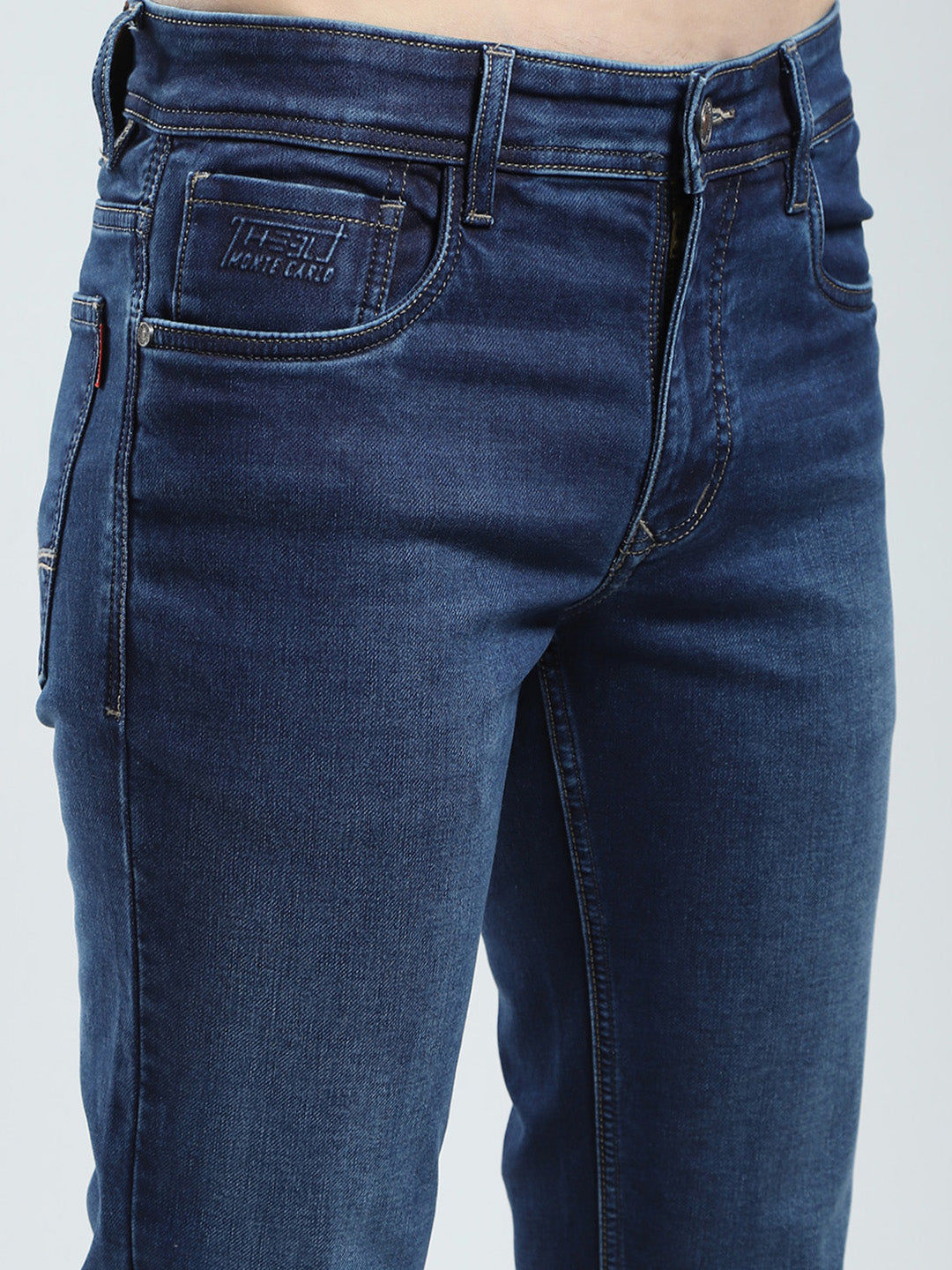 Men Blue Solid Regular Fit Denim