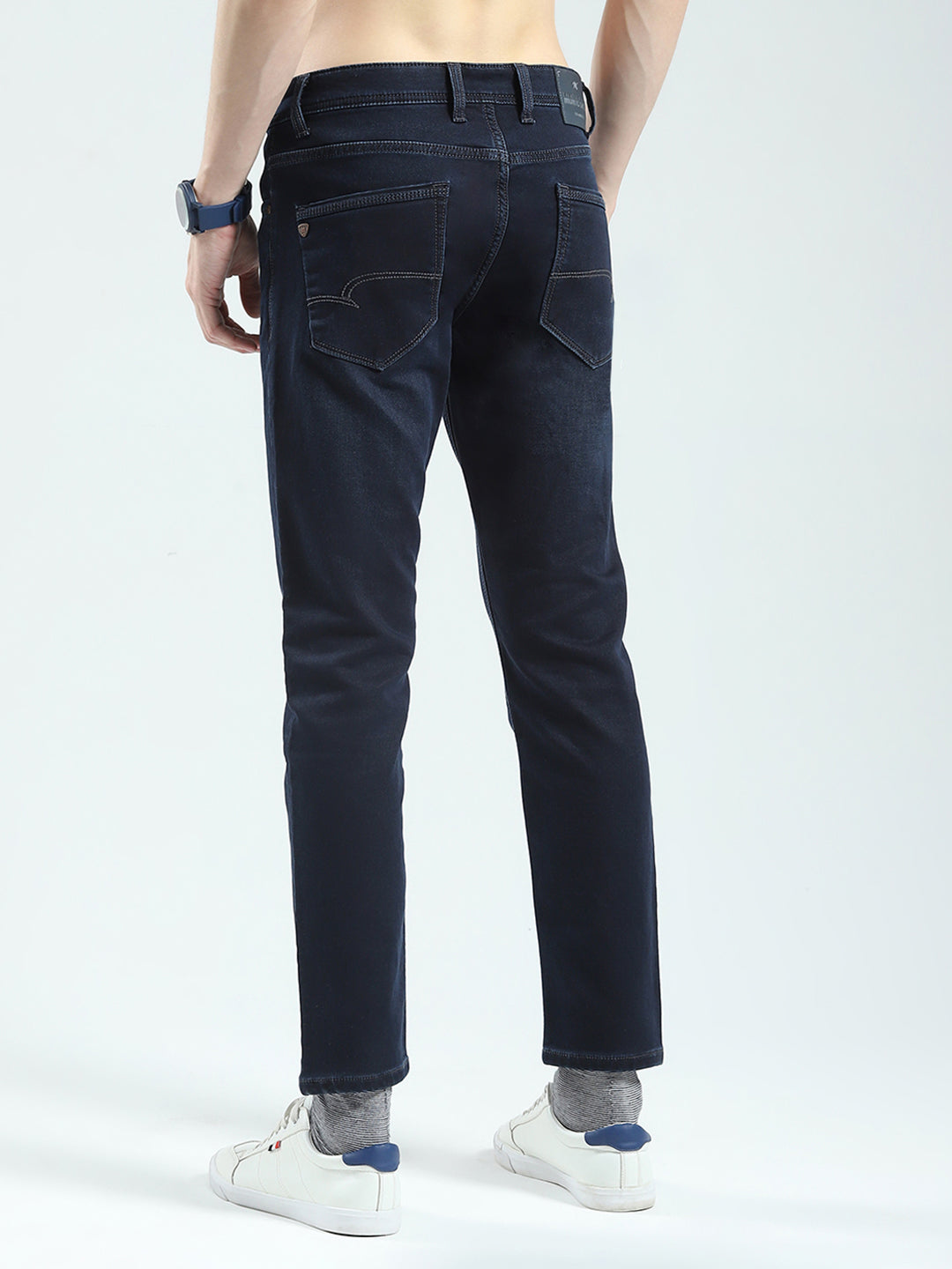 Men Blue Solid Regular Fit Denim