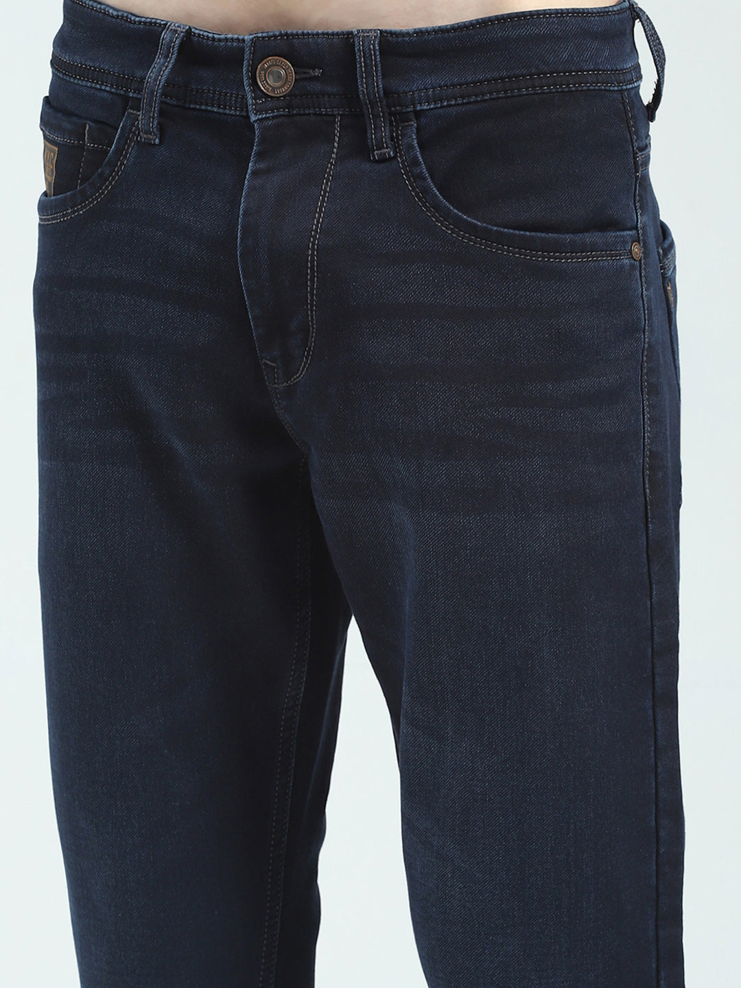 Men Blue Solid Regular Fit Denim