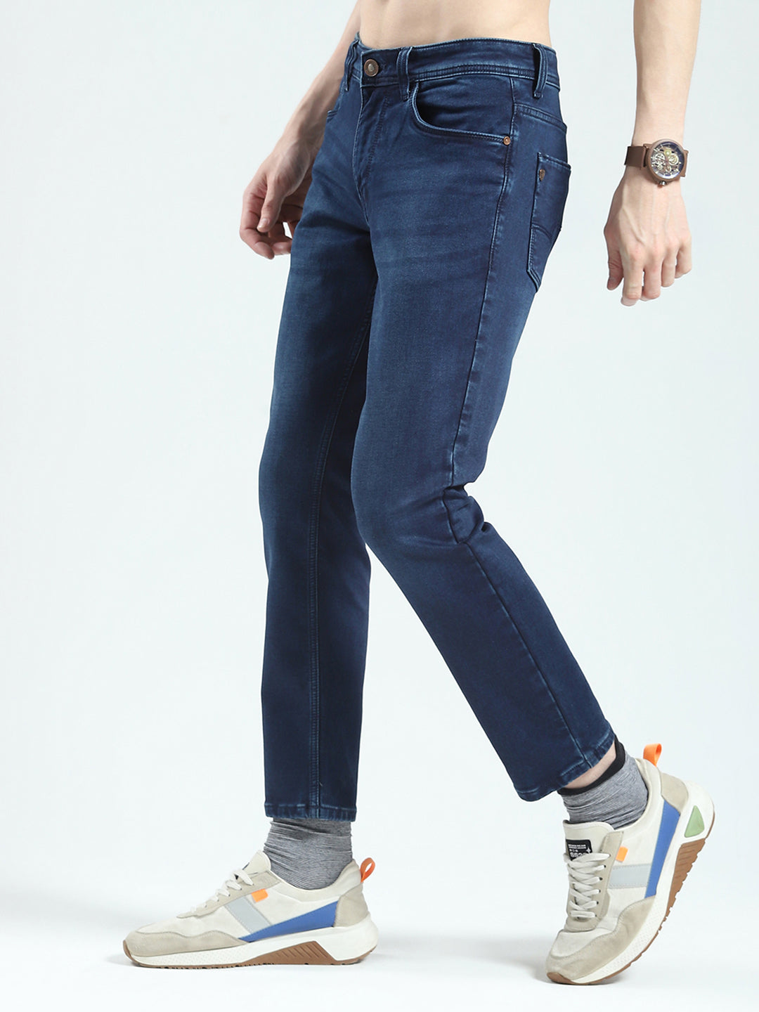 Men Blue Solid Regular Fit Denim