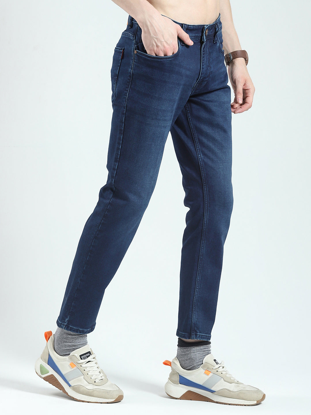 Men Blue Solid Regular Fit Denim
