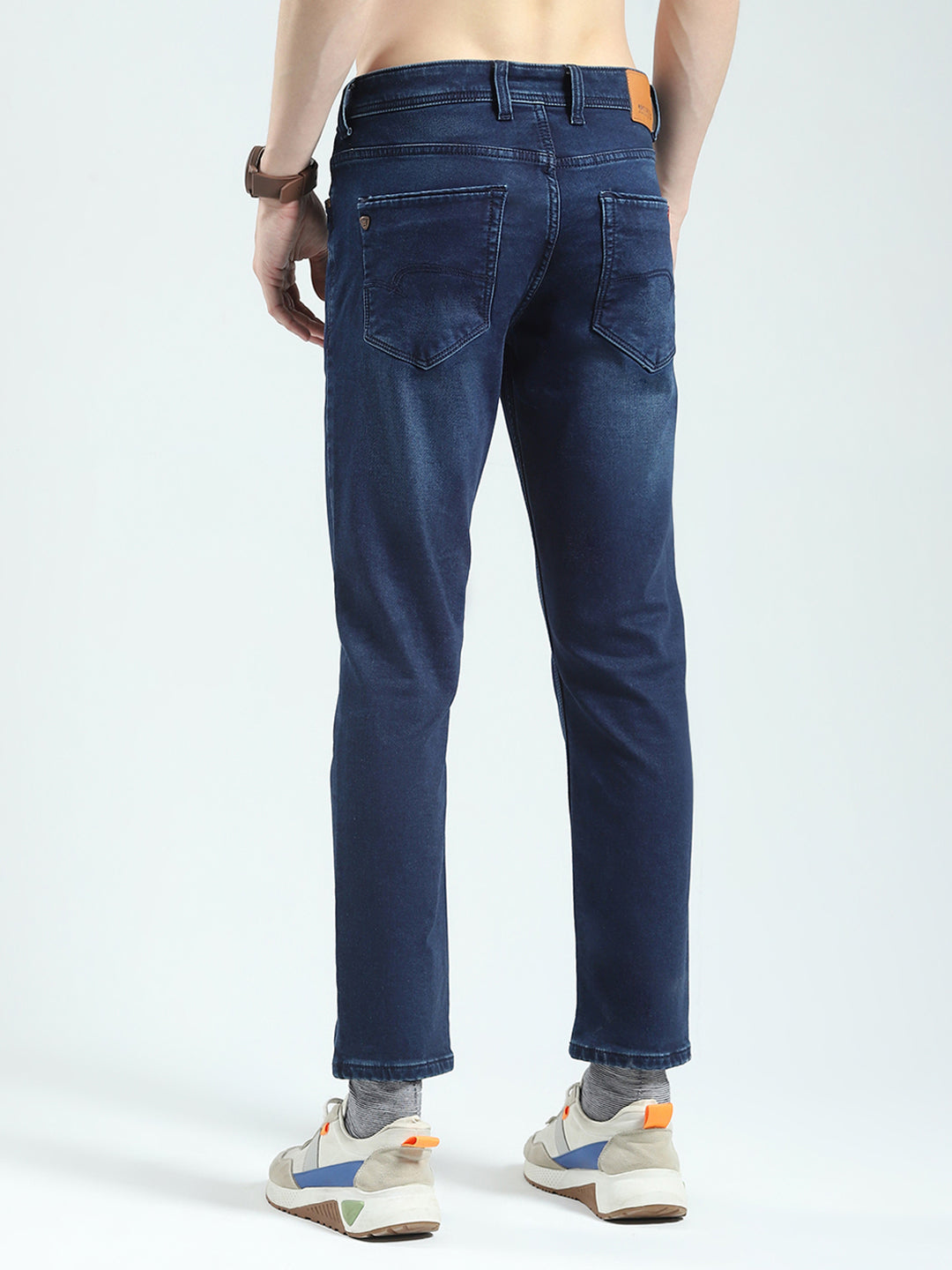 Men Blue Solid Regular Fit Denim