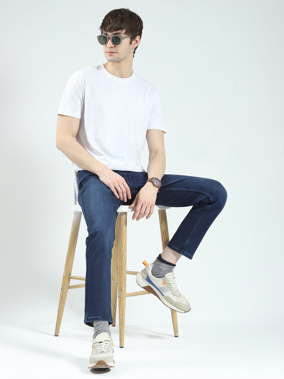 Men Blue Solid Regular Fit Denim