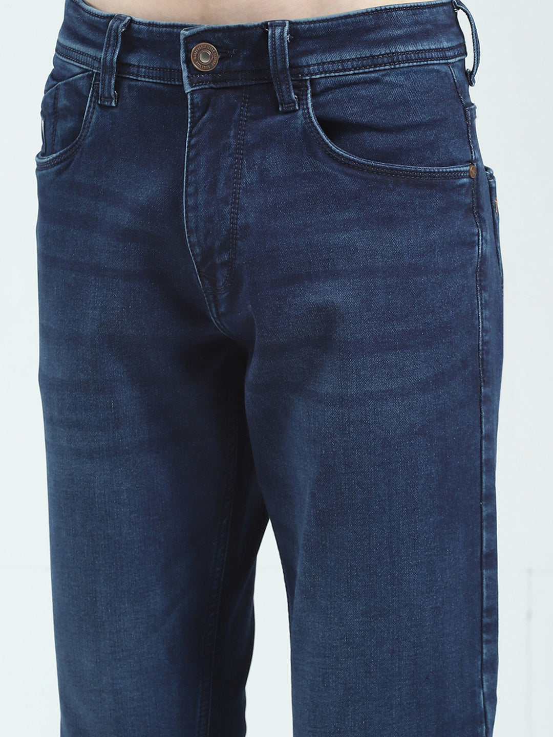 Men Blue Solid Regular Fit Denim