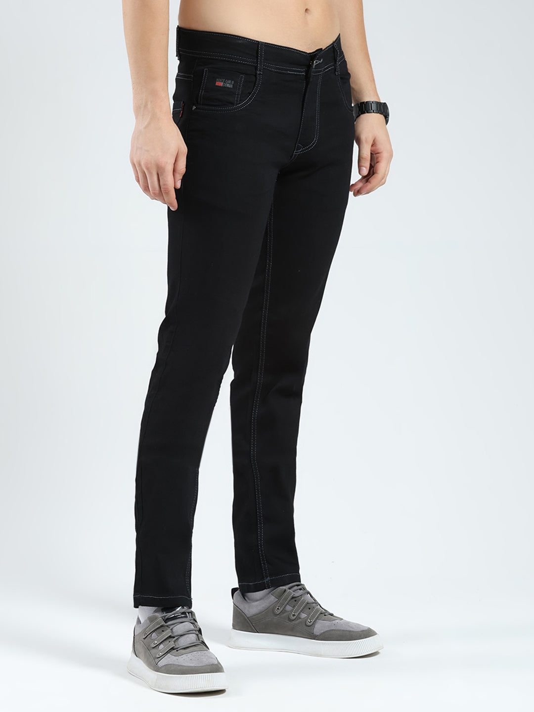 Men Black Solid Regular Fit Denim