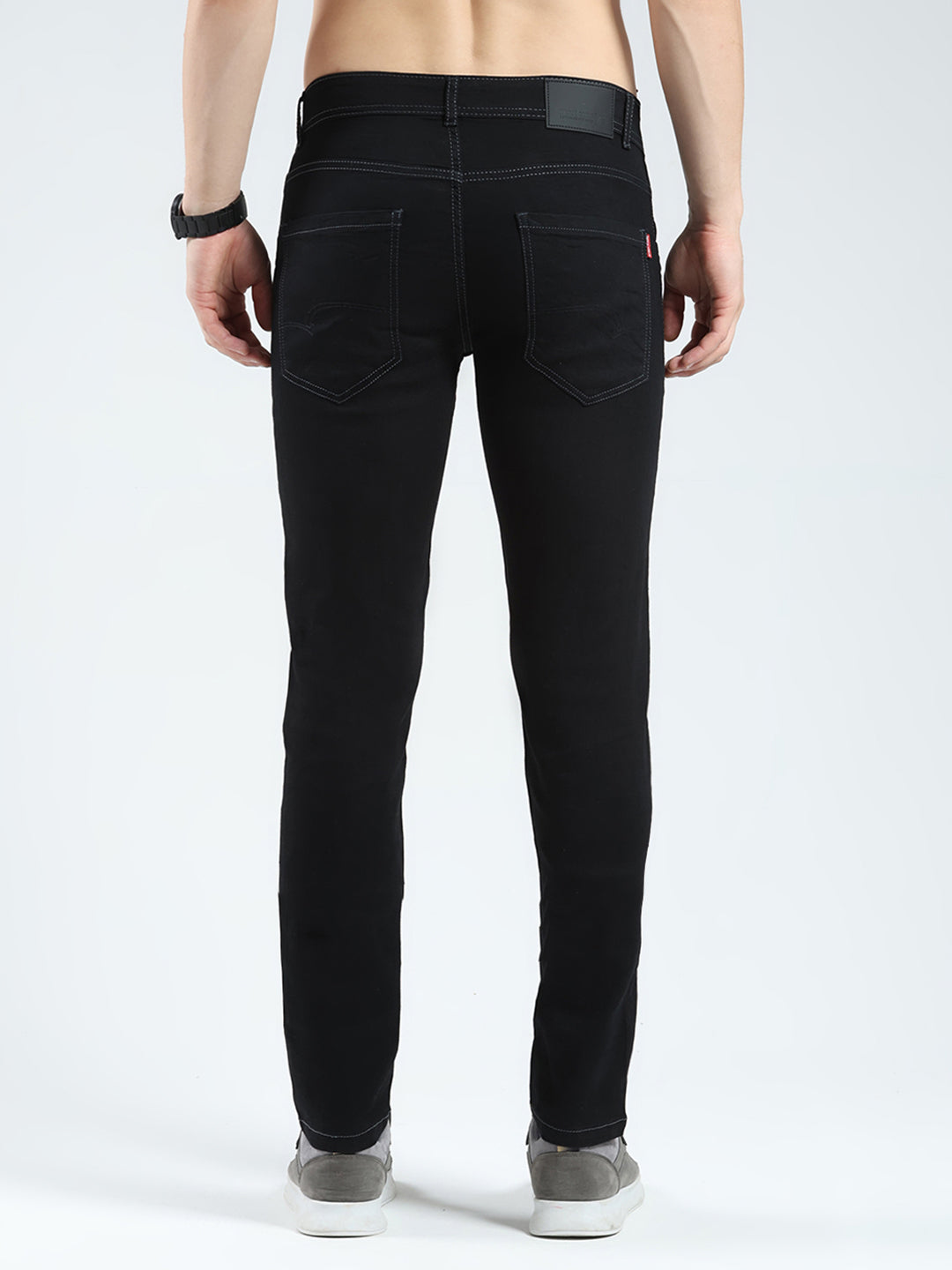 Men Black Solid Regular Fit Denim