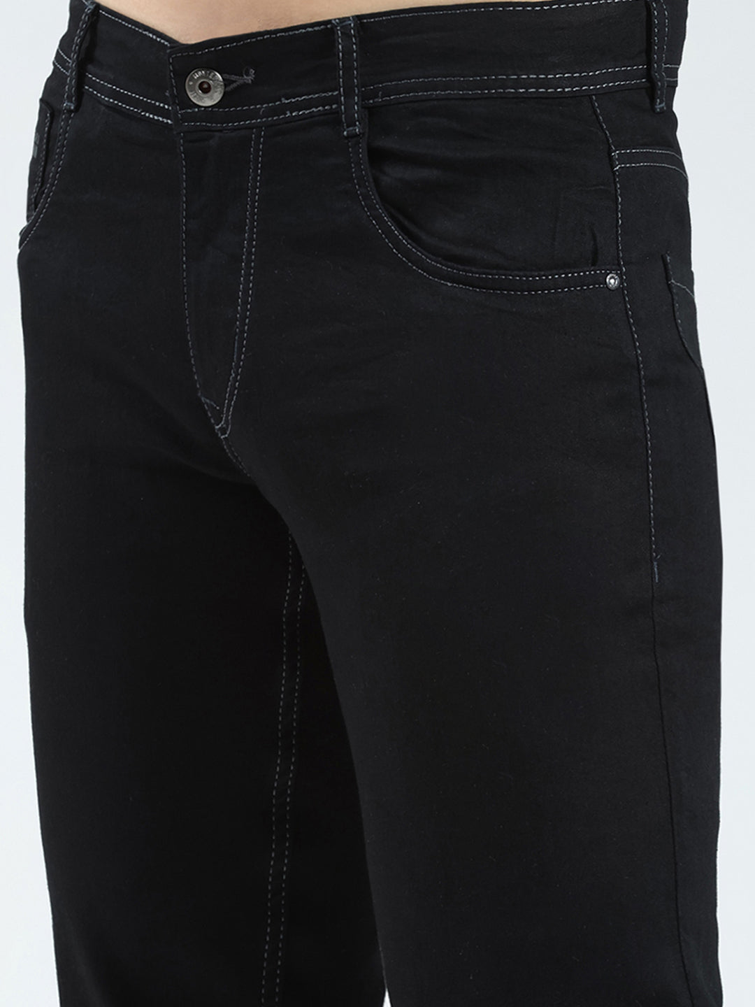 Men Black Solid Regular Fit Denim
