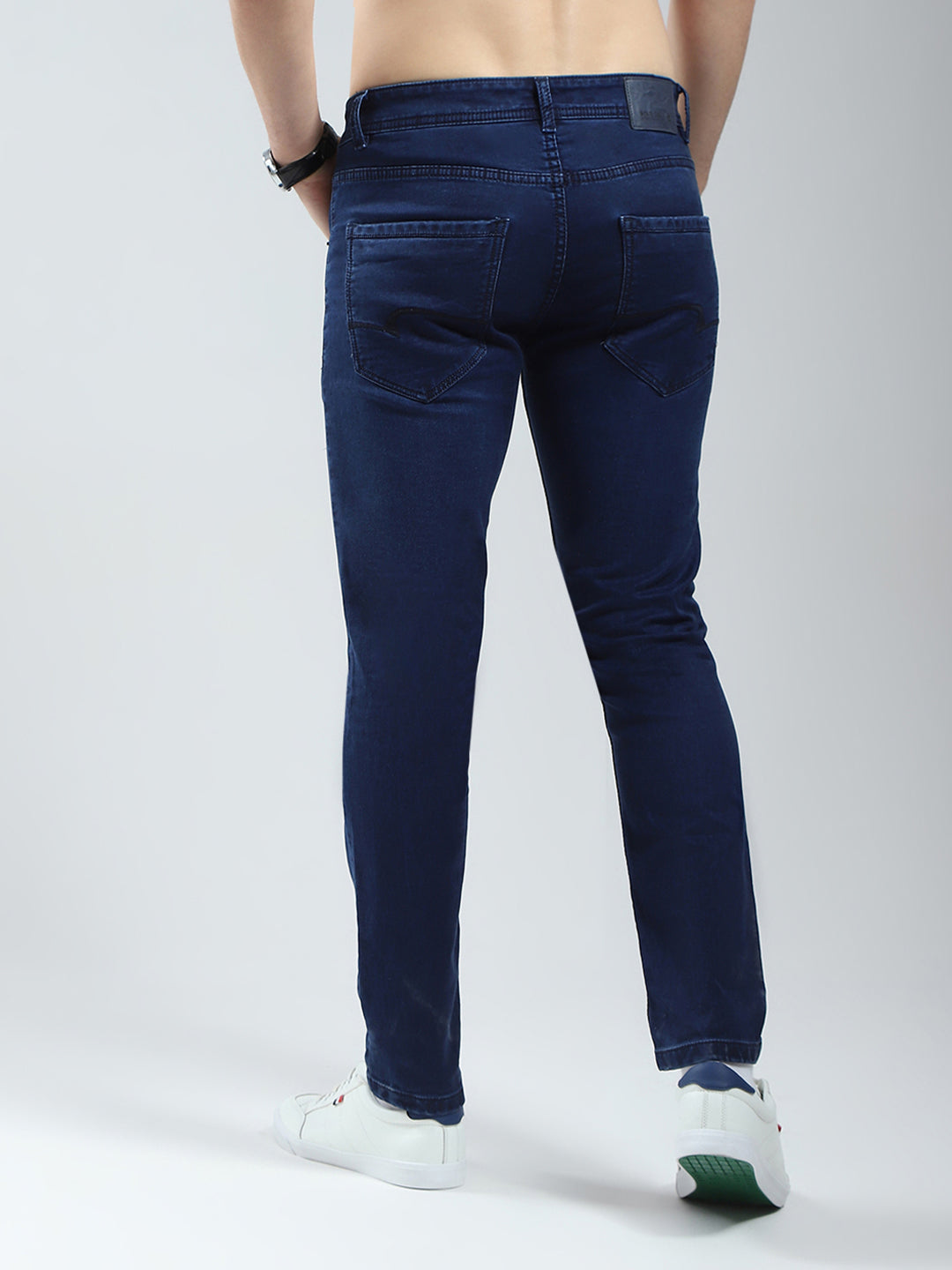 Men Blue Solid Regular Fit Denim