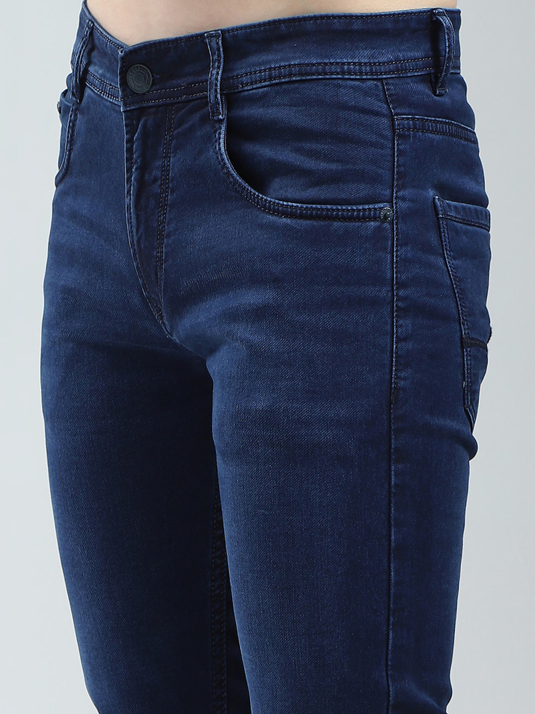 Men Blue Solid Regular Fit Denim