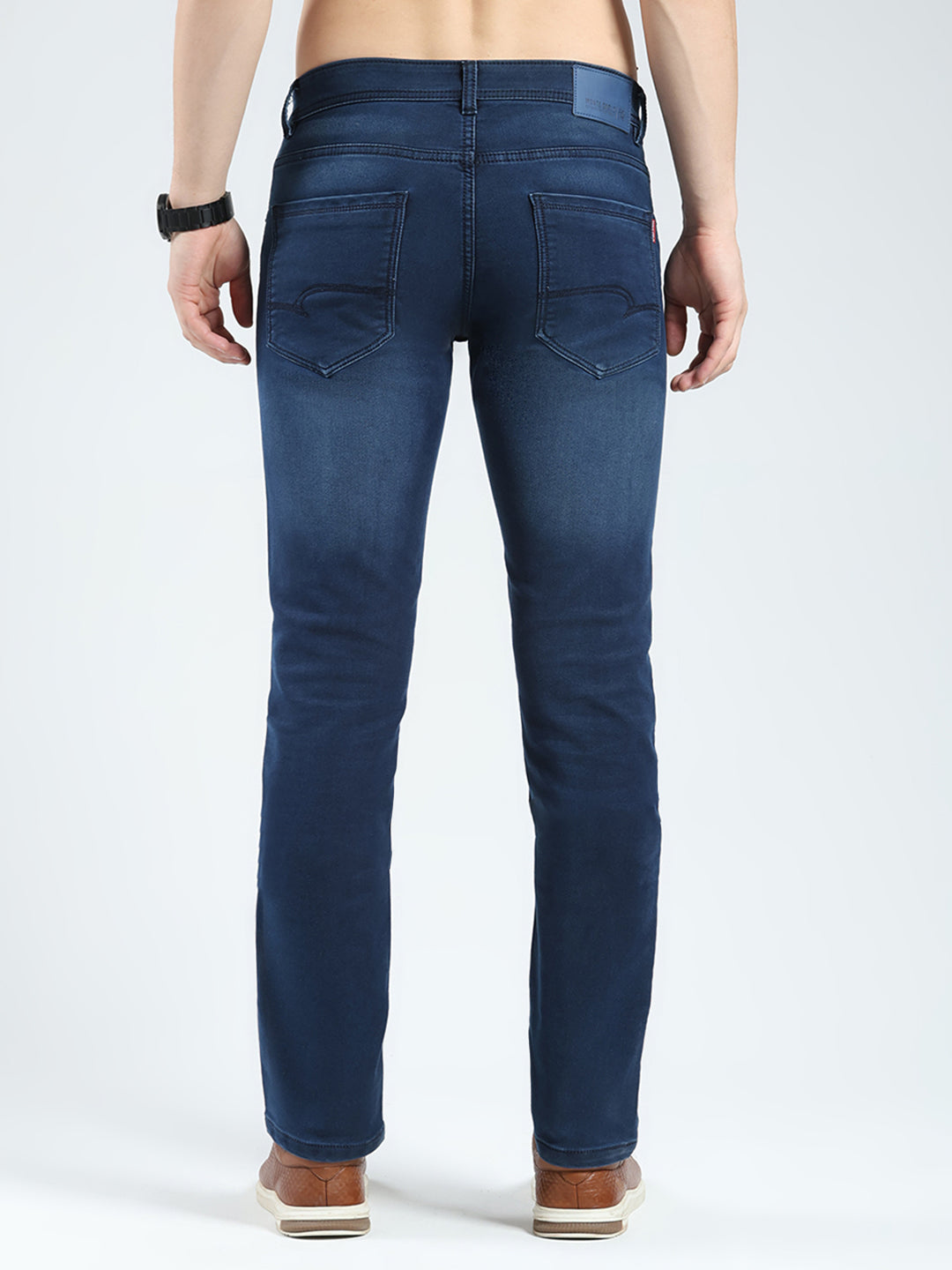 Men Blue Solid Regular Fit Denim