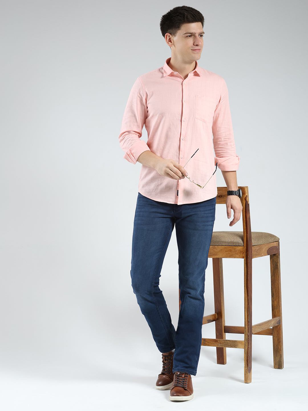 Men Blue Solid Regular Fit Denim