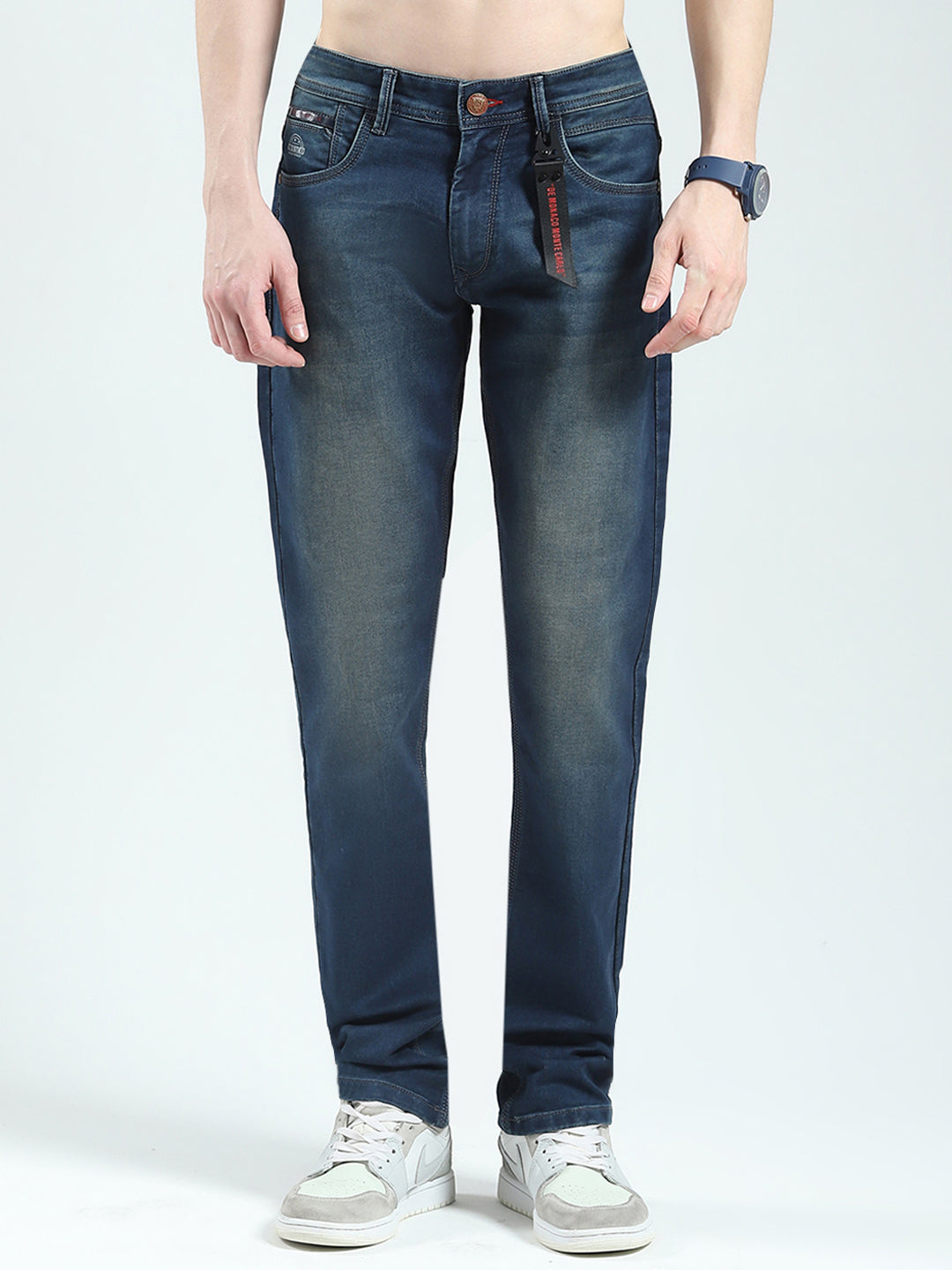 Men Blue Solid Regular Fit Denim