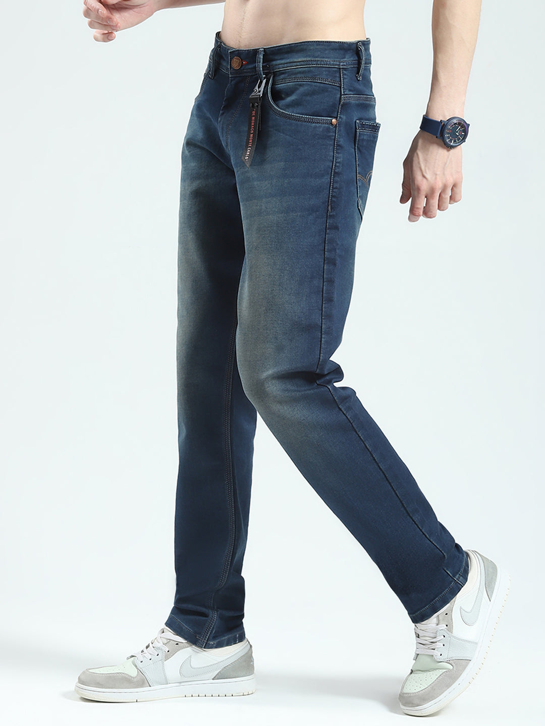 Men Blue Solid Regular Fit Denim