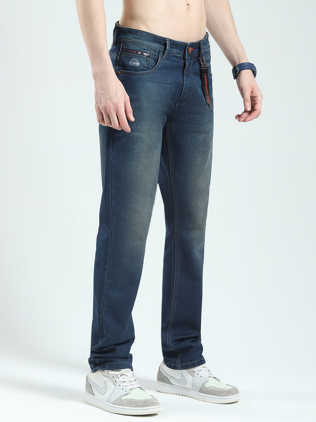 Men Blue Solid Regular Fit Denim