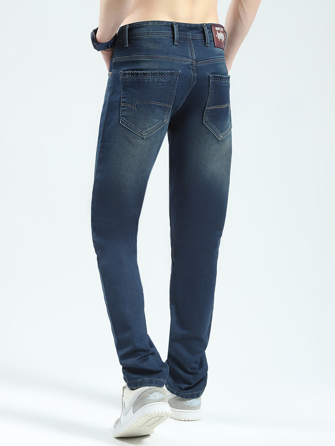 Men Blue Solid Regular Fit Denim