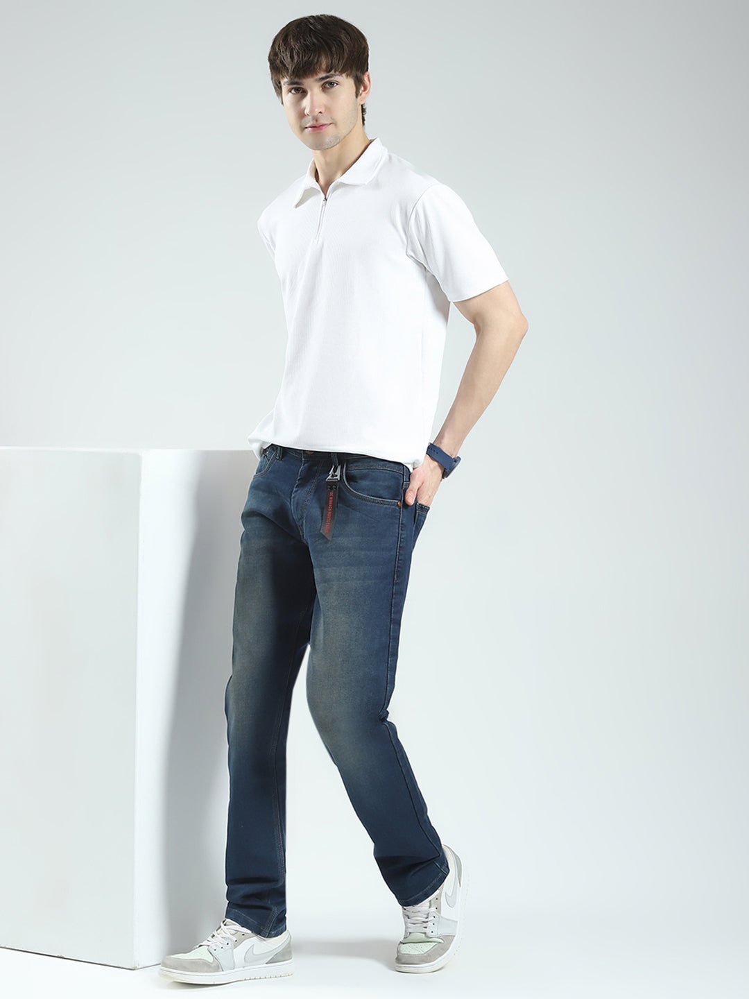 Men Blue Solid Regular Fit Denim